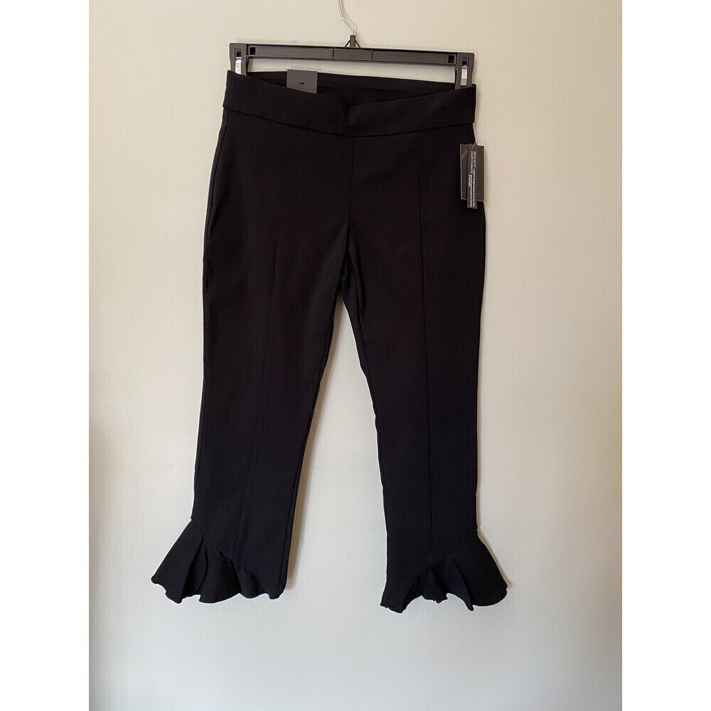 I.N.C Women's Ruffled Hem Fit Cropped Pants Black Petite 12P